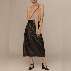 Pilcro Black Faux Leather Midi Skirt